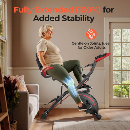 Folding Exercise Bike, 5 IN 1 Stationary Bikes for Home 6.6 LBS Flywheel, 330LB Weight Capacity Back Support Cushion Indoor Workout Cycling Bike for Home Gym