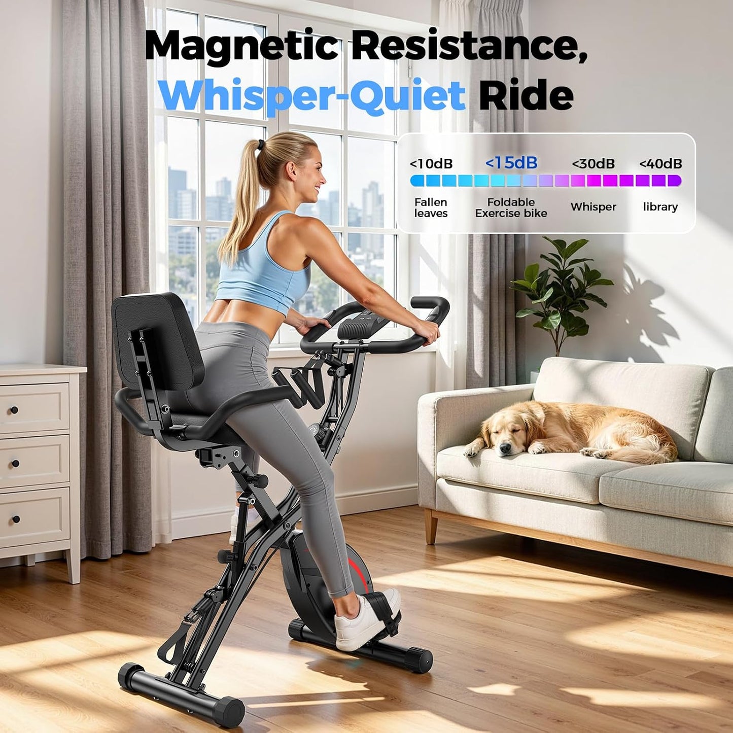 Folding Exercise Bike, 5 IN 1 Stationary Bikes for Home 6.6 LBS Flywheel, 330LB Weight Capacity Back Support Cushion Indoor Workout Cycling Bike for Home Gym