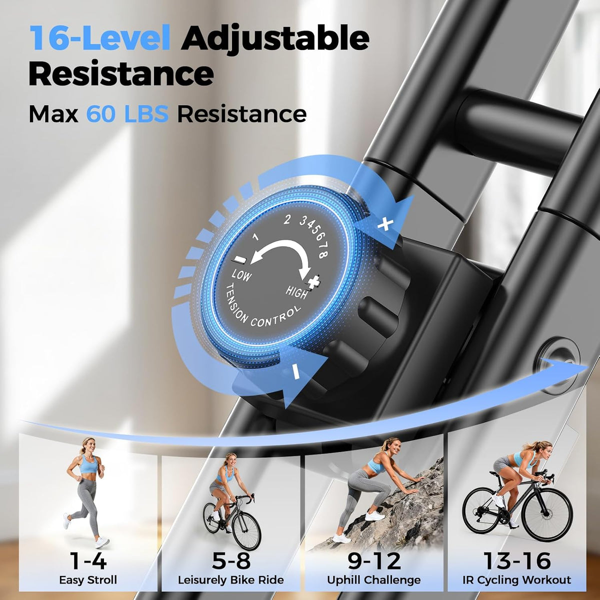Folding Exercise Bike, 5 IN 1 Stationary Bikes for Home 6.6 LBS Flywheel, 330LB Weight Capacity Back Support Cushion Indoor Workout Cycling Bike for Home Gym