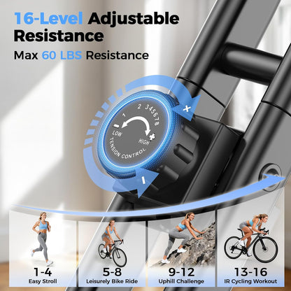 Folding Exercise Bike, 5 IN 1 Stationary Bikes for Home 6.6 LBS Flywheel, 330LB Weight Capacity Back Support Cushion Indoor Workout Cycling Bike for Home Gym