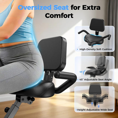 Folding Exercise Bike, 5 IN 1 Stationary Bikes for Home 6.6 LBS Flywheel, 330LB Weight Capacity Back Support Cushion Indoor Workout Cycling Bike for Home Gym