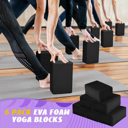 6 Pack Yoga Blocks 9 x 6 x 4 Inch EVA Foam Lightweight Non Slip Yoga Props for Pilates Stretching Meditation