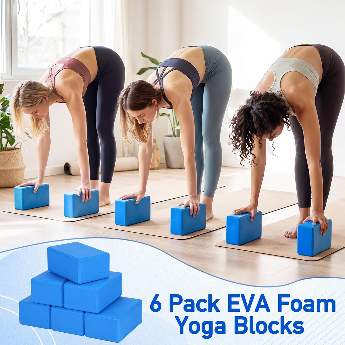 6 Pack Yoga Blocks 9 x 6 x 4 Inch EVA Foam Lightweight Non Slip Yoga Props for Pilates Stretching Meditation