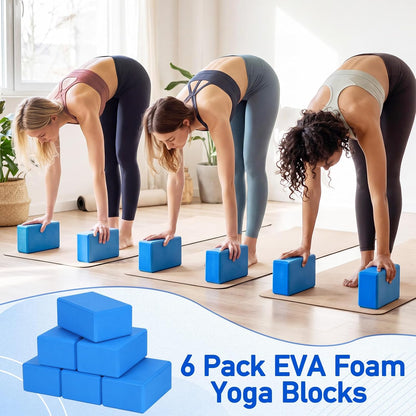 6 Pack Yoga Blocks 9 x 6 x 4 Inch EVA Foam Lightweight Non Slip Yoga Props for Pilates Stretching Meditation