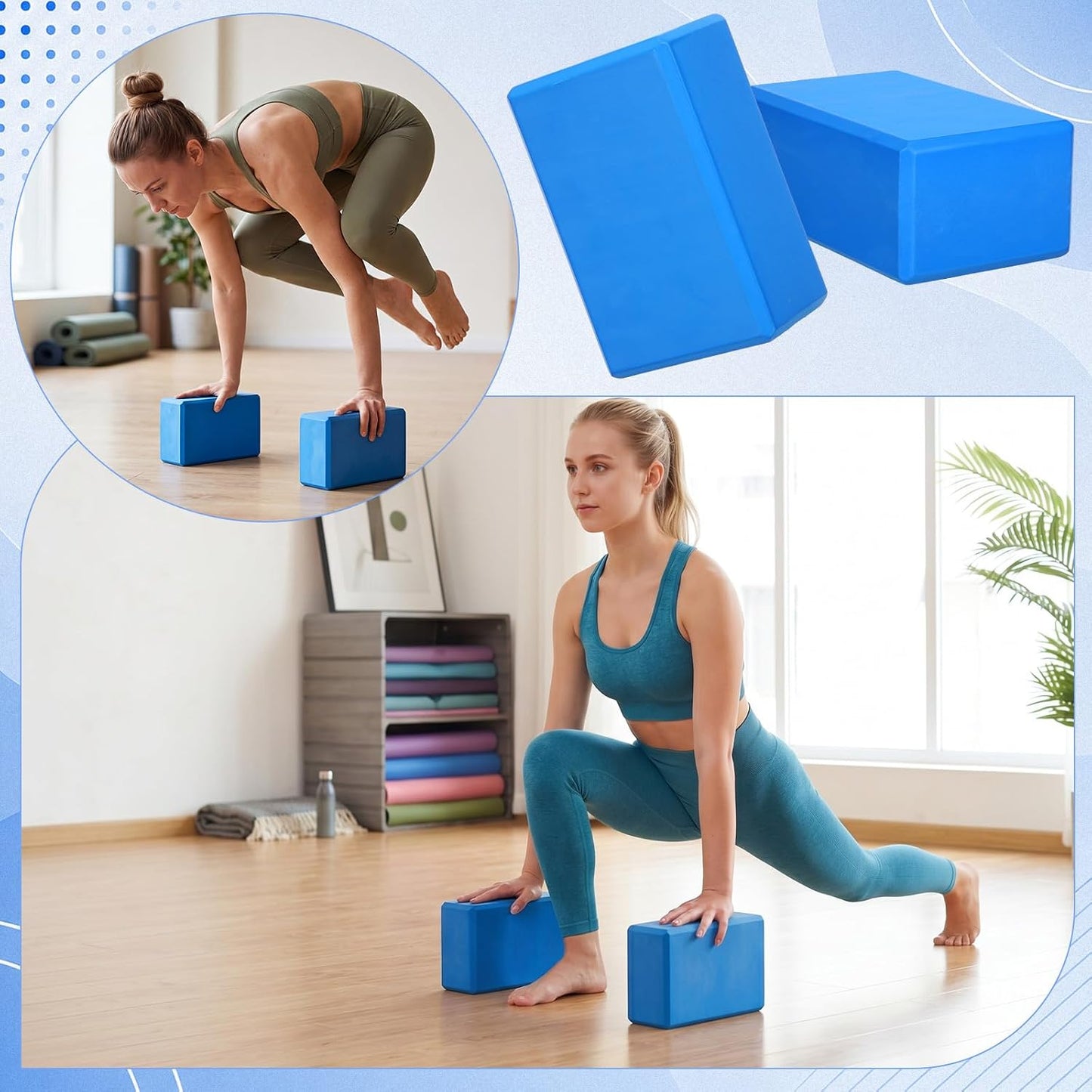 6 Pack Yoga Blocks 9 x 6 x 4 Inch EVA Foam Lightweight Non Slip Yoga Props for Pilates Stretching Meditation