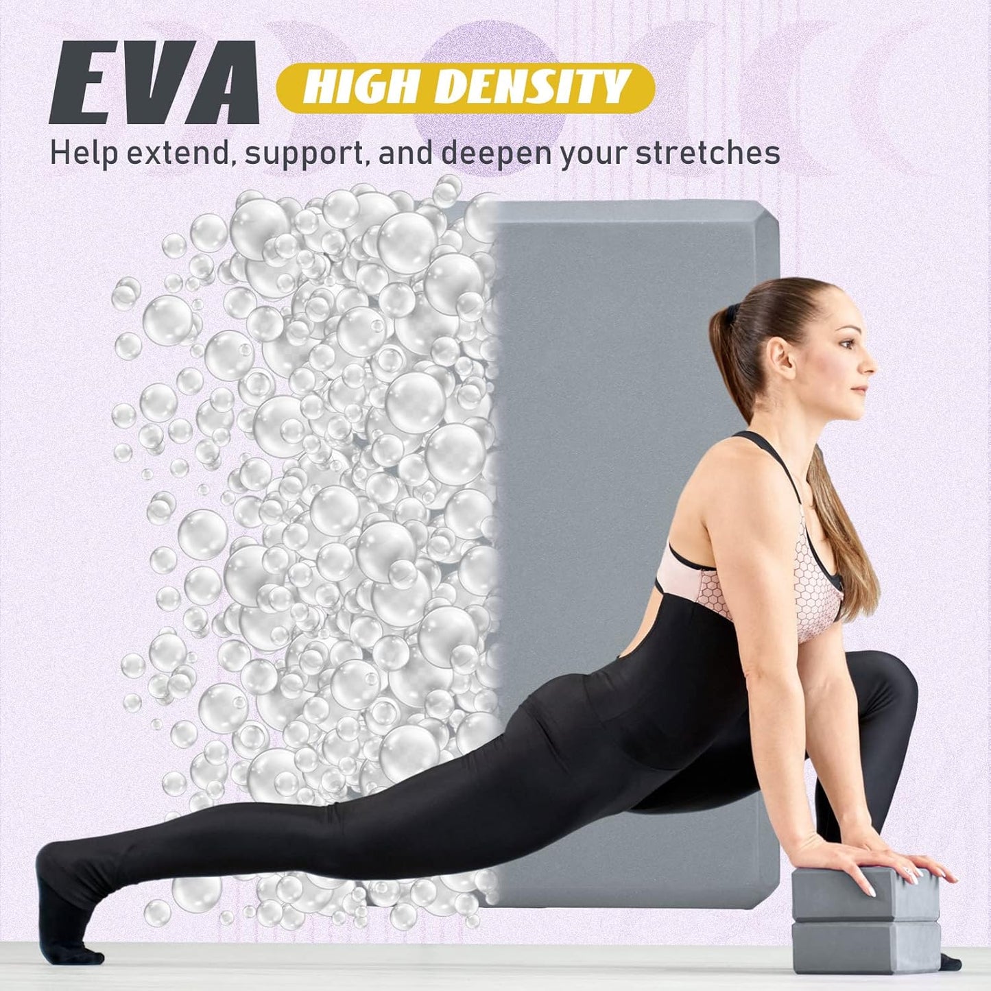 6 Pack Yoga Blocks 9 x 6 x 4 Inch EVA Foam Lightweight Non Slip Yoga Props for Pilates Stretching Meditation