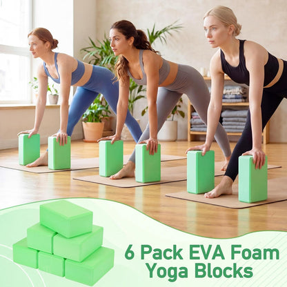 6 Pack Yoga Blocks 9 x 6 x 4 Inch EVA Foam Lightweight Non Slip Yoga Props for Pilates Stretching Meditation
