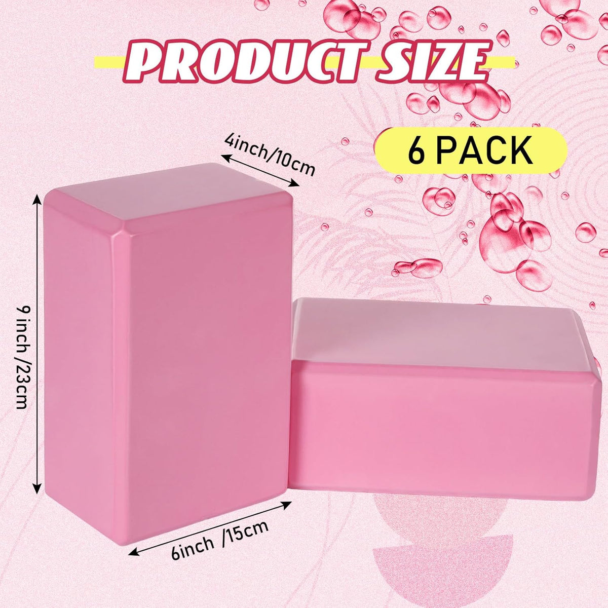 6 Pack Yoga Blocks 9 x 6 x 4 Inch EVA Foam Lightweight Non Slip Yoga Props for Pilates Stretching Meditation