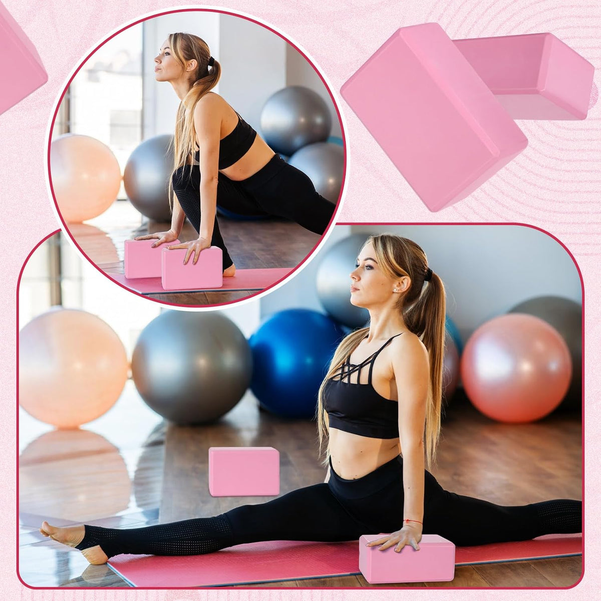 6 Pack Yoga Blocks 9 x 6 x 4 Inch EVA Foam Lightweight Non Slip Yoga Props for Pilates Stretching Meditation