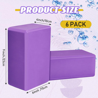6 Pack Yoga Blocks 9 x 6 x 4 Inch EVA Foam Lightweight Non Slip Yoga Props for Pilates Stretching Meditation