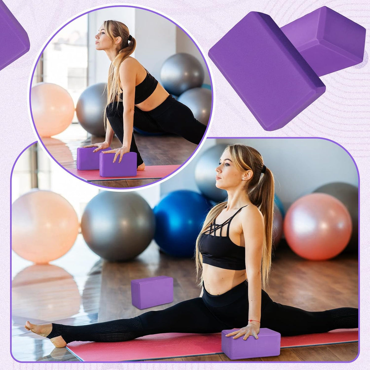 6 Pack Yoga Blocks 9 x 6 x 4 Inch EVA Foam Lightweight Non Slip Yoga Props for Pilates Stretching Meditation