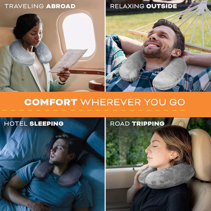 Travel Neck Pillow Washable Cover Comfortable Memory Foam Airplane Travel Accessories Essentials Plane Neck Support Pillow for Neck Pain Relief and Sleeping Grey