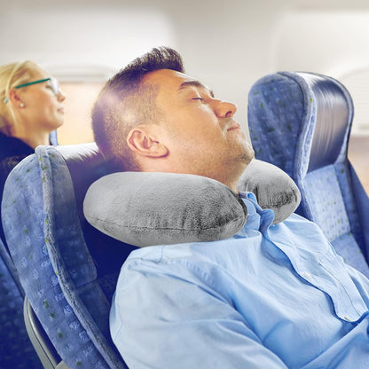 Travel Neck Pillow Washable Cover Comfortable Memory Foam Airplane Travel Accessories Essentials Plane Neck Support Pillow for Neck Pain Relief and Sleeping Grey