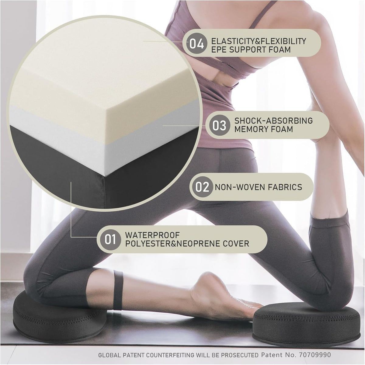 Yoga Knee Pad, 1.57 Inch Thick, Memory Foam and EPE Foam, Waterproof and Non-Slip, for Knees Elbows Wrist Hands Head Yoga Pilates Work Out Kneeling Pad, Exercise Mat 2