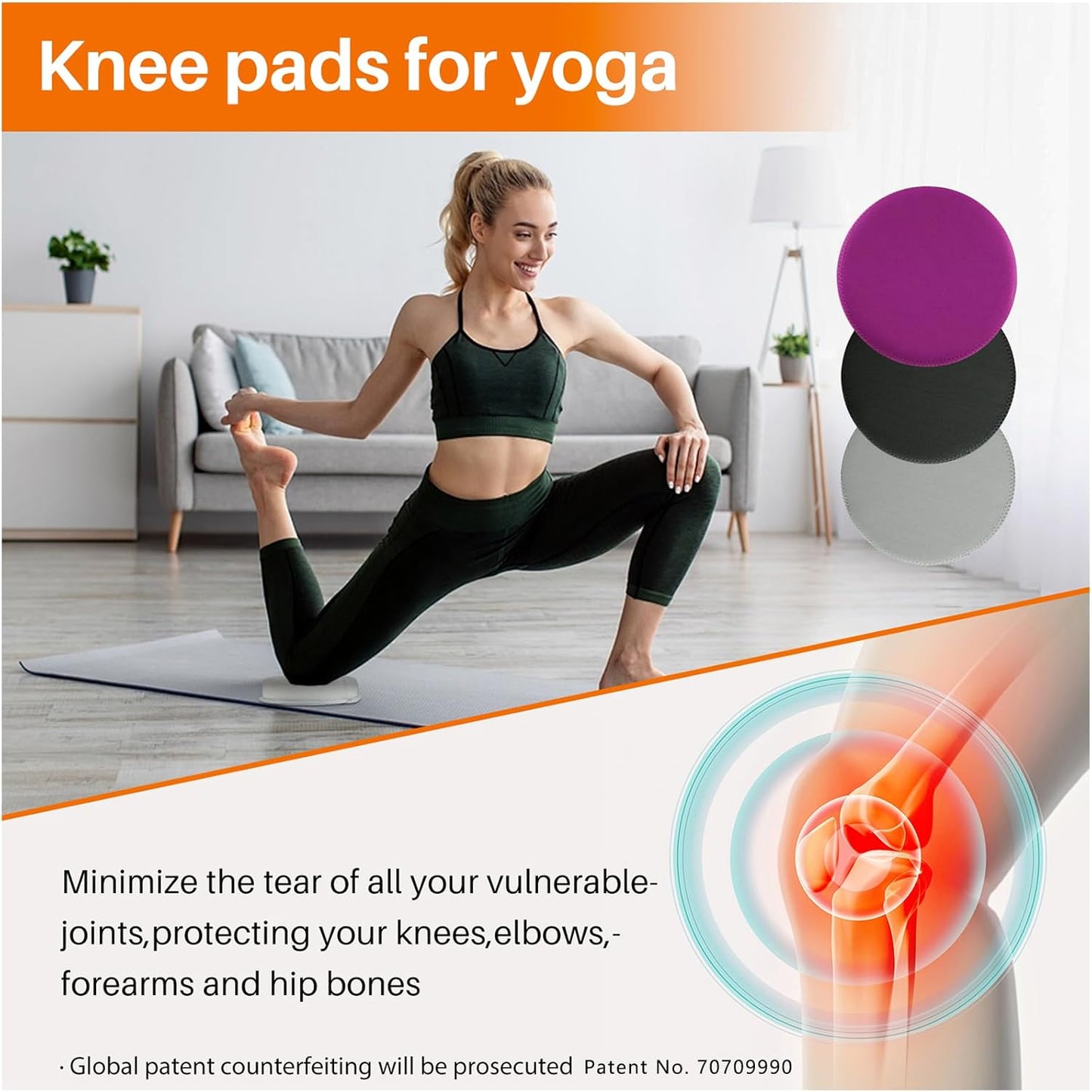 Yoga Knee Pad, 1.57 Inch Thick, Memory Foam and EPE Foam, Waterproof and Non-Slip, for Knees Elbows Wrist Hands Head Yoga Pilates Work Out Kneeling Pad, Exercise Mat 2