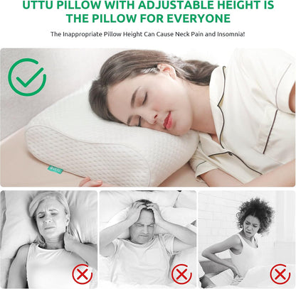 Cervical Pillow for Neck Pain Relief, Memory Foam Neck Pillow for Sleeping, Adjustable Orthopedic Sandwich Pillow, Contour Cooling for Side Back Stomach Sleeper, Queen(23.6"×13.8"×5.2"/4.5")