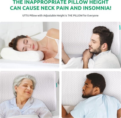 Cervical Pillow for Neck Pain Relief, Memory Foam Neck Pillow for Sleeping, Adjustable Orthopedic Sandwich Pillow, Contour Cooling for Side Back Stomach Sleeper, Queen(23.6"×13.8"×5.2"/4.5")