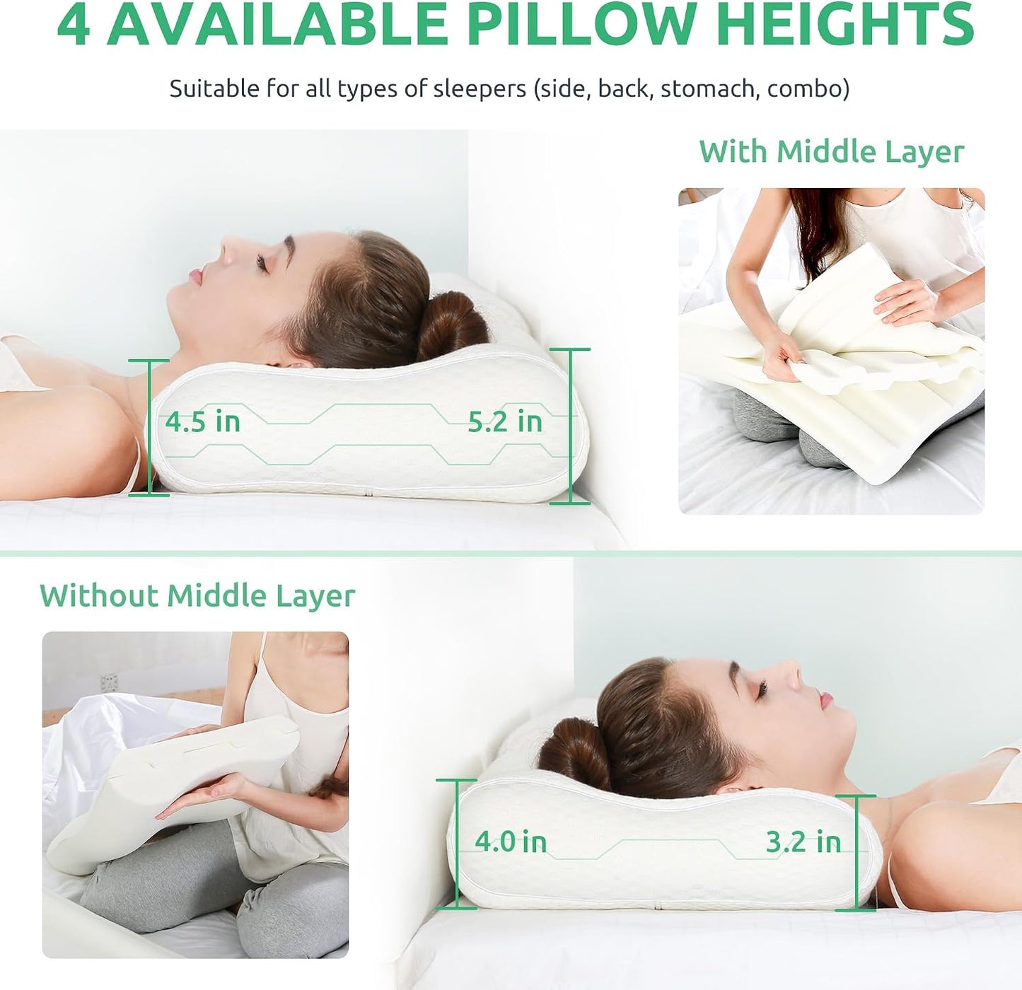 Cervical Pillow for Neck Pain Relief, Memory Foam Neck Pillow for Sleeping, Adjustable Orthopedic Sandwich Pillow, Contour Cooling for Side Back Stomach Sleeper, Queen(23.6"×13.8"×5.2"/4.5")