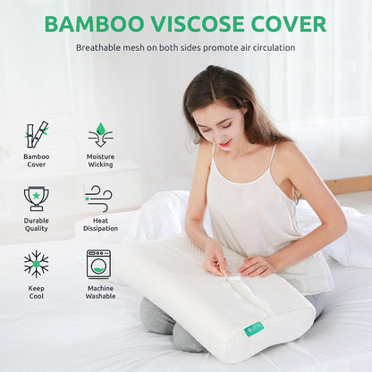 Cervical Pillow for Neck Pain Relief, Memory Foam Neck Pillow for Sleeping, Adjustable Orthopedic Sandwich Pillow, Contour Cooling for Side Back Stomach Sleeper, Queen(23.6"×13.8"×5.2"/4.5")