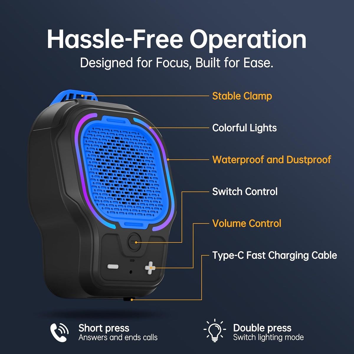 Wearable Bluetooth Speaker, Magnetic Clip-on Portable Wireless Speaker, HiFi Sound Loud Mini Speaker with 3 Light Modes, ENC Mic for Hands-Free Calls Music, Lightweight for Outdoor Work Cycling, Black