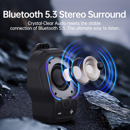 Wearable Bluetooth Speaker, Magnetic Clip-on Portable Wireless Speaker, HiFi Sound Loud Mini Speaker with 3 Light Modes, ENC Mic for Hands-Free Calls Music, Lightweight for Outdoor Work Cycling, Black