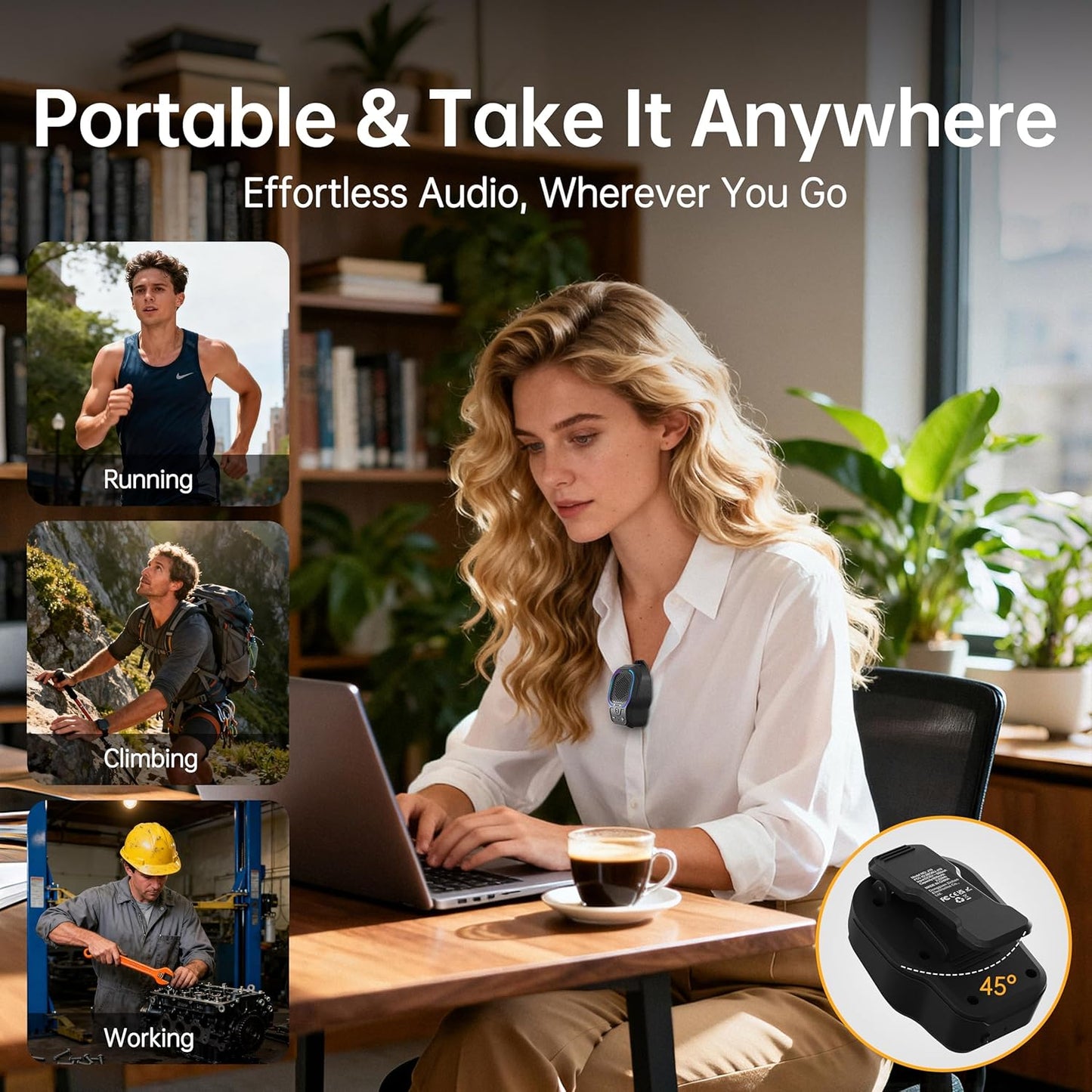 Wearable Bluetooth Speaker, Magnetic Clip-on Portable Wireless Speaker, HiFi Sound Loud Mini Speaker with 3 Light Modes, ENC Mic for Hands-Free Calls Music, Lightweight for Outdoor Work Cycling, Black