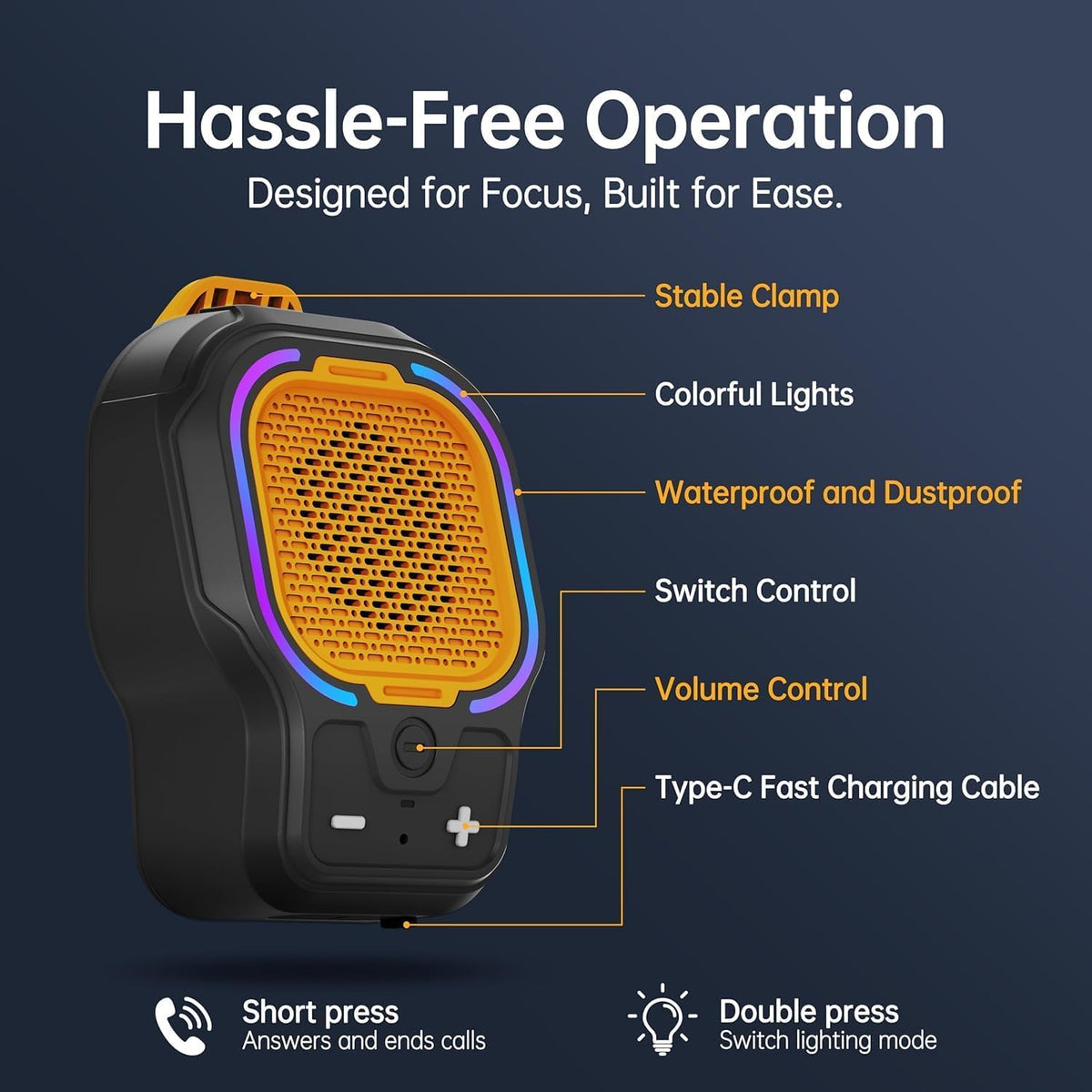 Wearable Bluetooth Speaker, Magnetic Clip-on Portable Wireless Speaker, HiFi Sound Loud Mini Speaker with 3 Light Modes, ENC Mic for Hands-Free Calls Music, Lightweight for Outdoor Work Cycling, Black