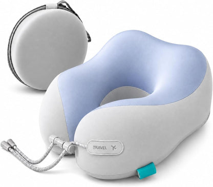 Travel Neck Pillow for Airplane, 50D Memory Foam, Cooling Ice Silk Cover, U-Shape, Adjustable Buckle, Washable Cover with Carry Case (Green/Lime)