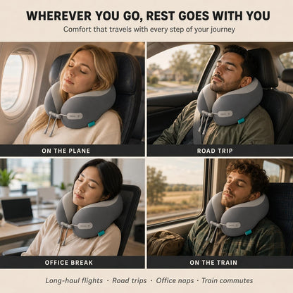 Travel Neck Pillow for Airplane, 50D Memory Foam, Cooling Ice Silk Cover, U-Shape, Adjustable Buckle, Washable Cover with Carry Case (Green/Lime)