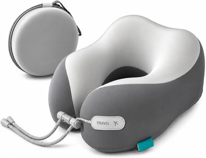 Travel Neck Pillow for Airplane, 50D Memory Foam, Cooling Ice Silk Cover, U-Shape, Adjustable Buckle, Washable Cover with Carry Case (Green/Lime)