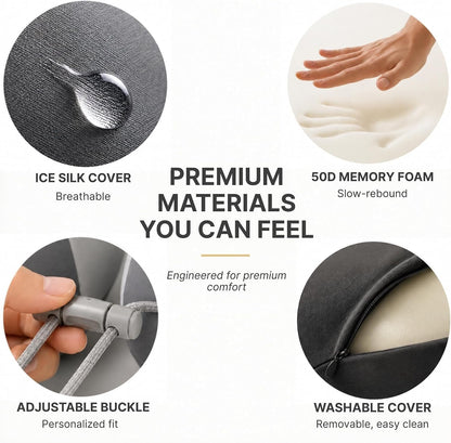 Travel Neck Pillow for Airplane, 50D Memory Foam, Cooling Ice Silk Cover, U-Shape, Adjustable Buckle, Washable Cover with Carry Case (Green/Lime)