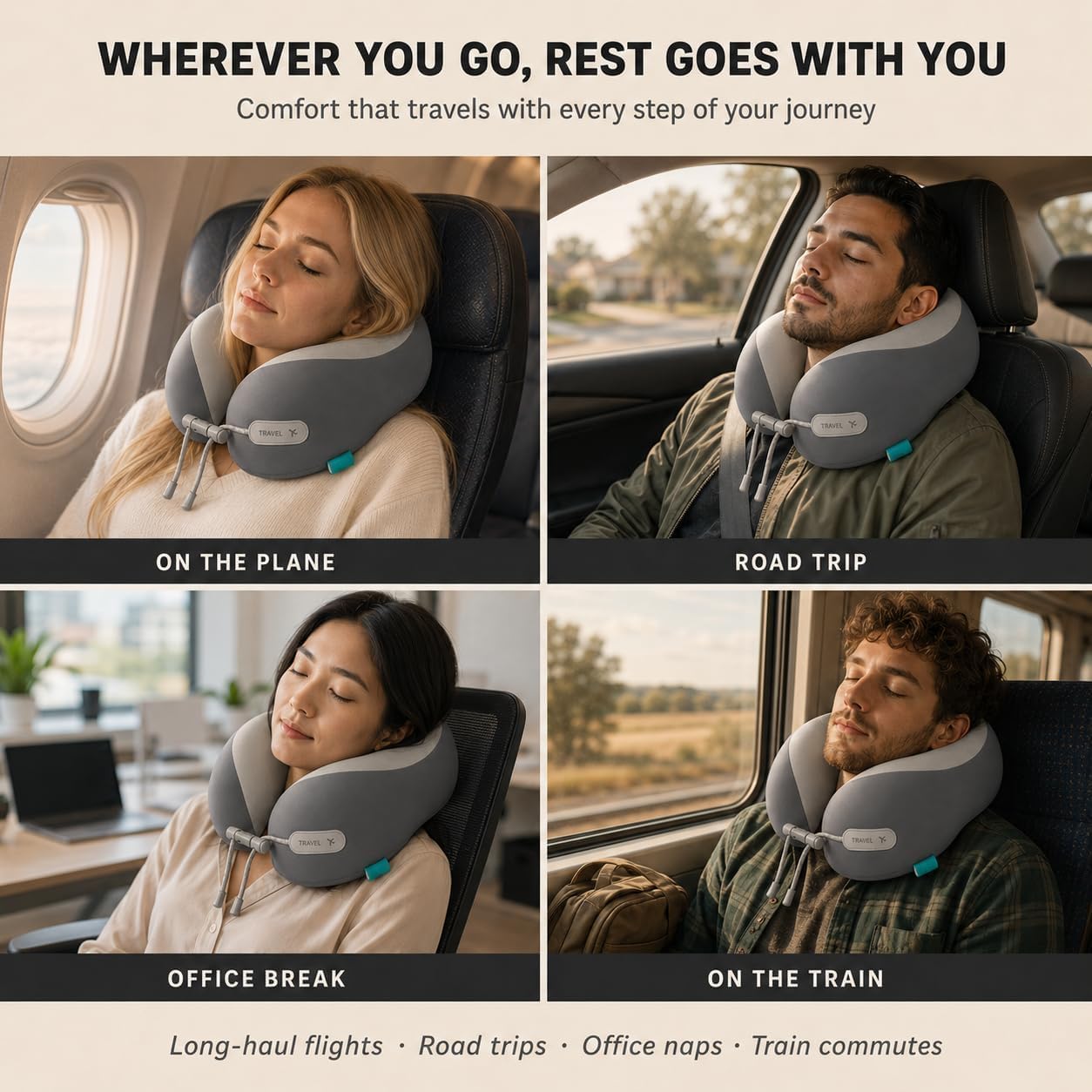 Travel Neck Pillow for Airplane, 50D Memory Foam, Cooling Ice Silk Cover, U-Shape, Adjustable Buckle, Washable Cover with Carry Case (Green/Lime)