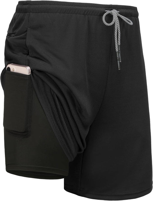 4 Pack Mens 2 in 1 Running Workout Shorts with Liner, Gym Athletic Quick Dry Sport Shorts with Pockets