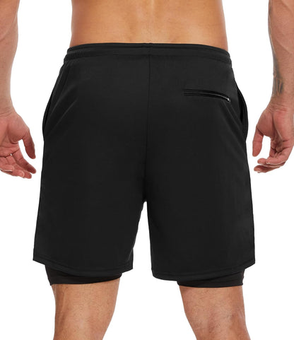 4 Pack Mens 2 in 1 Running Workout Shorts with Liner, Gym Athletic Quick Dry Sport Shorts with Pockets