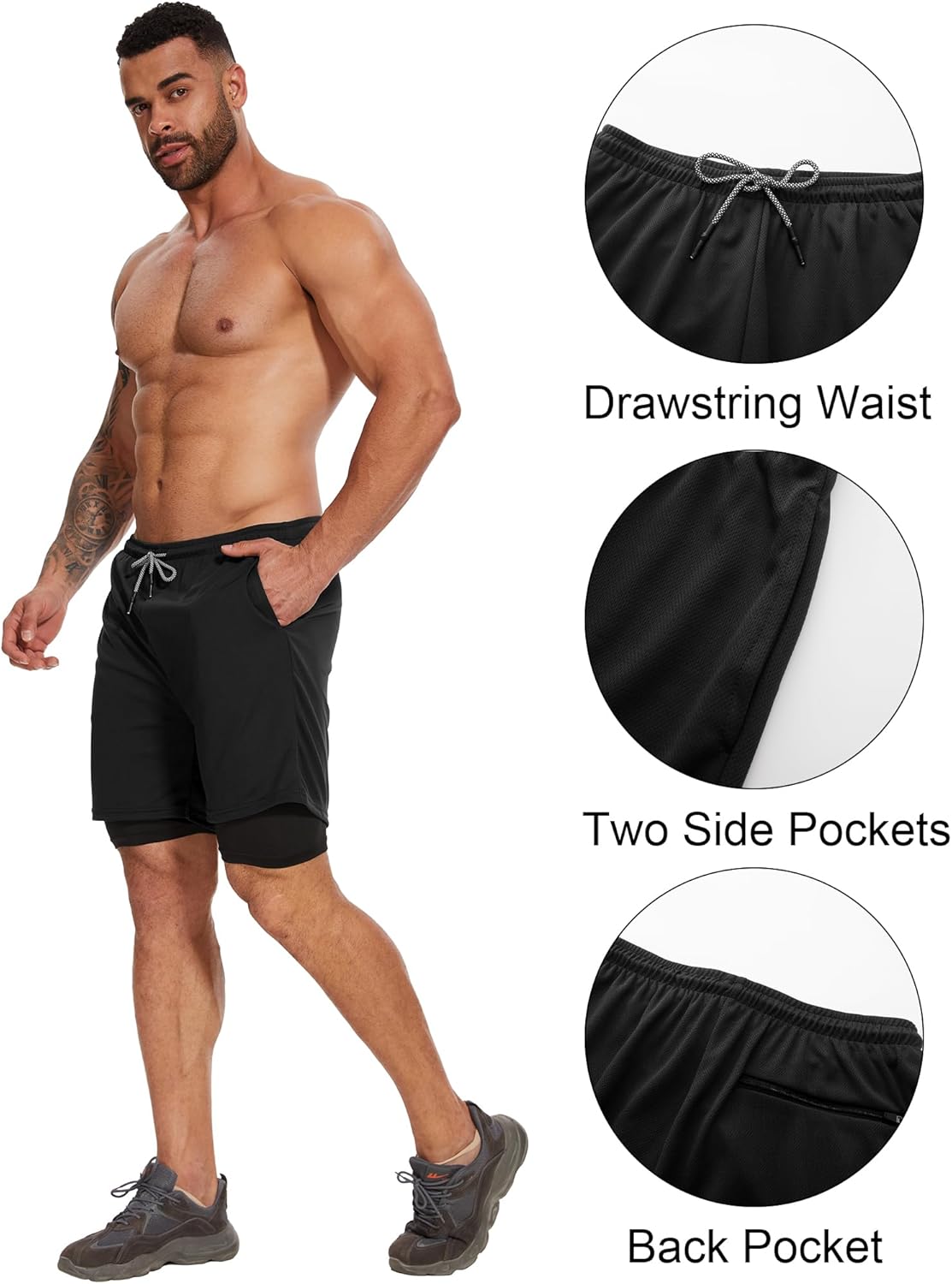 4 Pack Mens 2 in 1 Running Workout Shorts with Liner, Gym Athletic Quick Dry Sport Shorts with Pockets