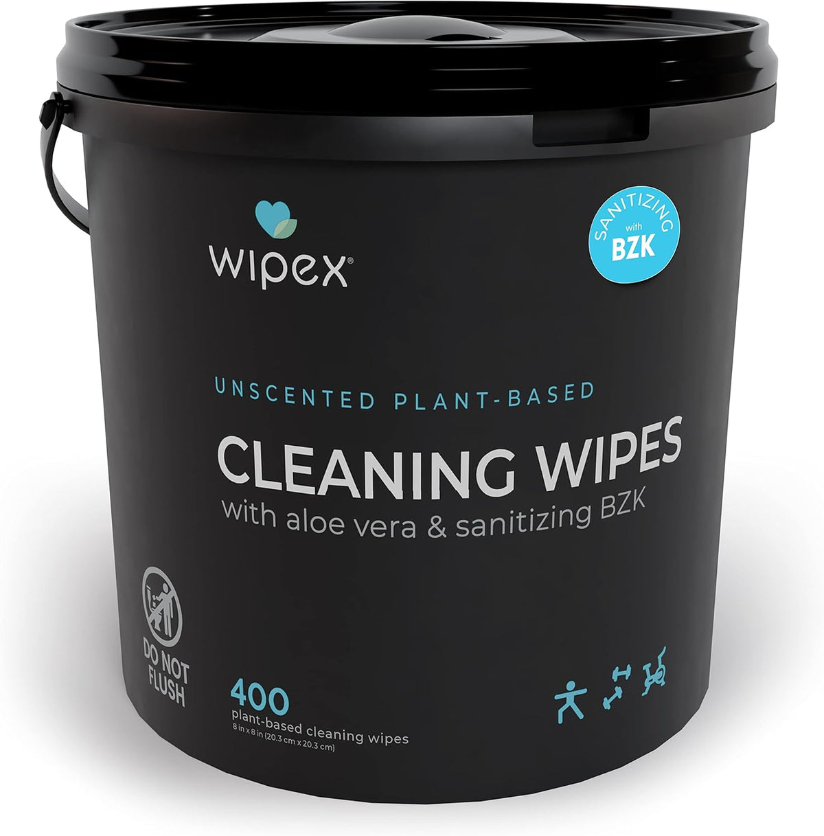 Gym & Fitness Cleaning Wipes, 400ct Dispensing Bucket with Sanitizing BZK for Hands, Great for Gym, Studios and Fitness Centers 400 Count (Pack of 1)