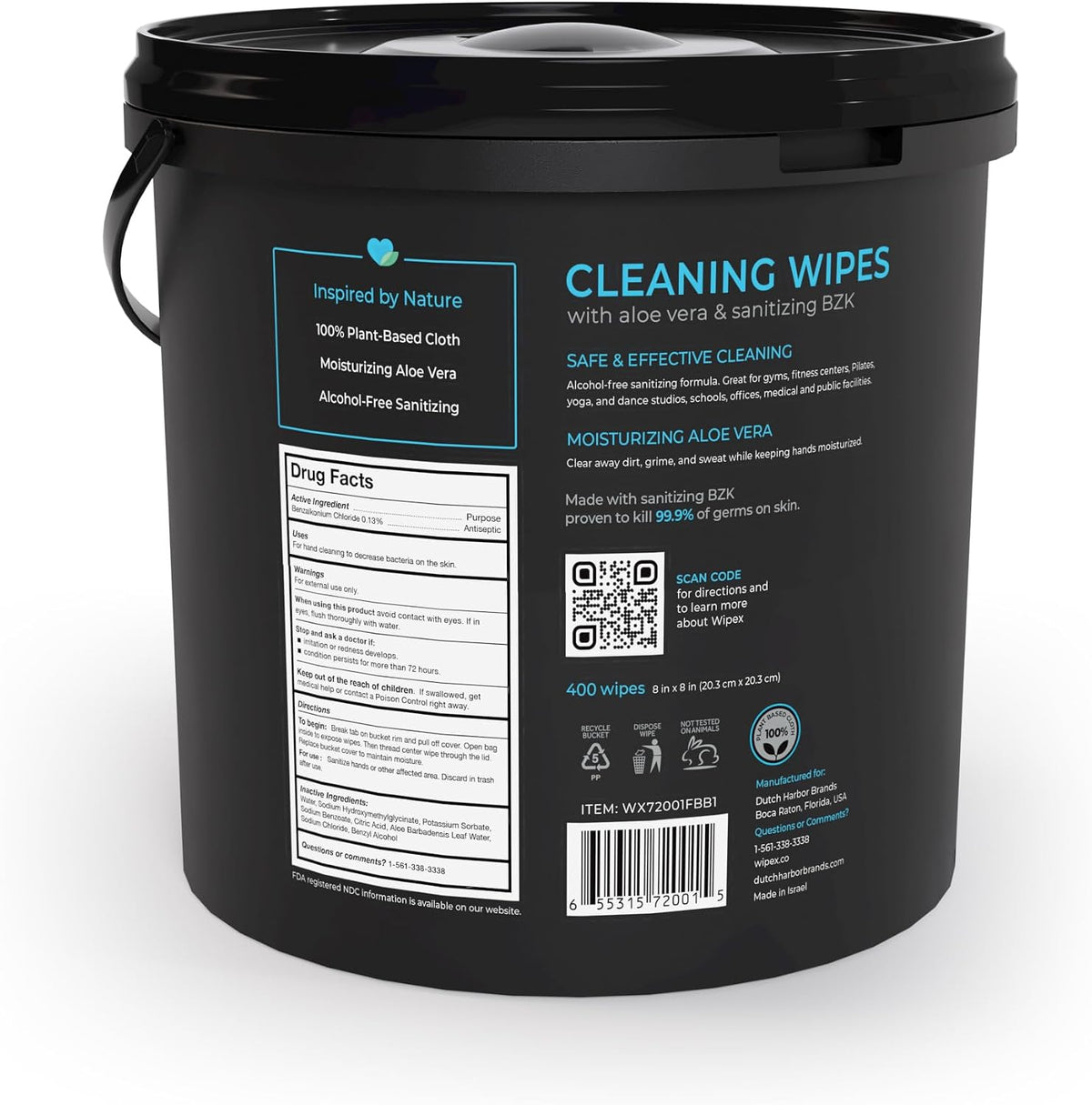 Gym & Fitness Cleaning Wipes, 400ct Dispensing Bucket with Sanitizing BZK for Hands, Great for Gym, Studios and Fitness Centers 400 Count (Pack of 1)