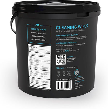 Gym & Fitness Cleaning Wipes, 400ct Dispensing Bucket with Sanitizing BZK for Hands, Great for Gym, Studios and Fitness Centers 400 Count (Pack of 1)