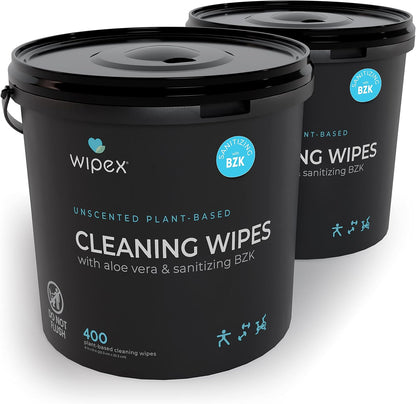 Gym & Fitness Cleaning Wipes, 400ct Dispensing Bucket with Sanitizing BZK for Hands, Great for Gym, Studios and Fitness Centers 400 Count (Pack of 1)