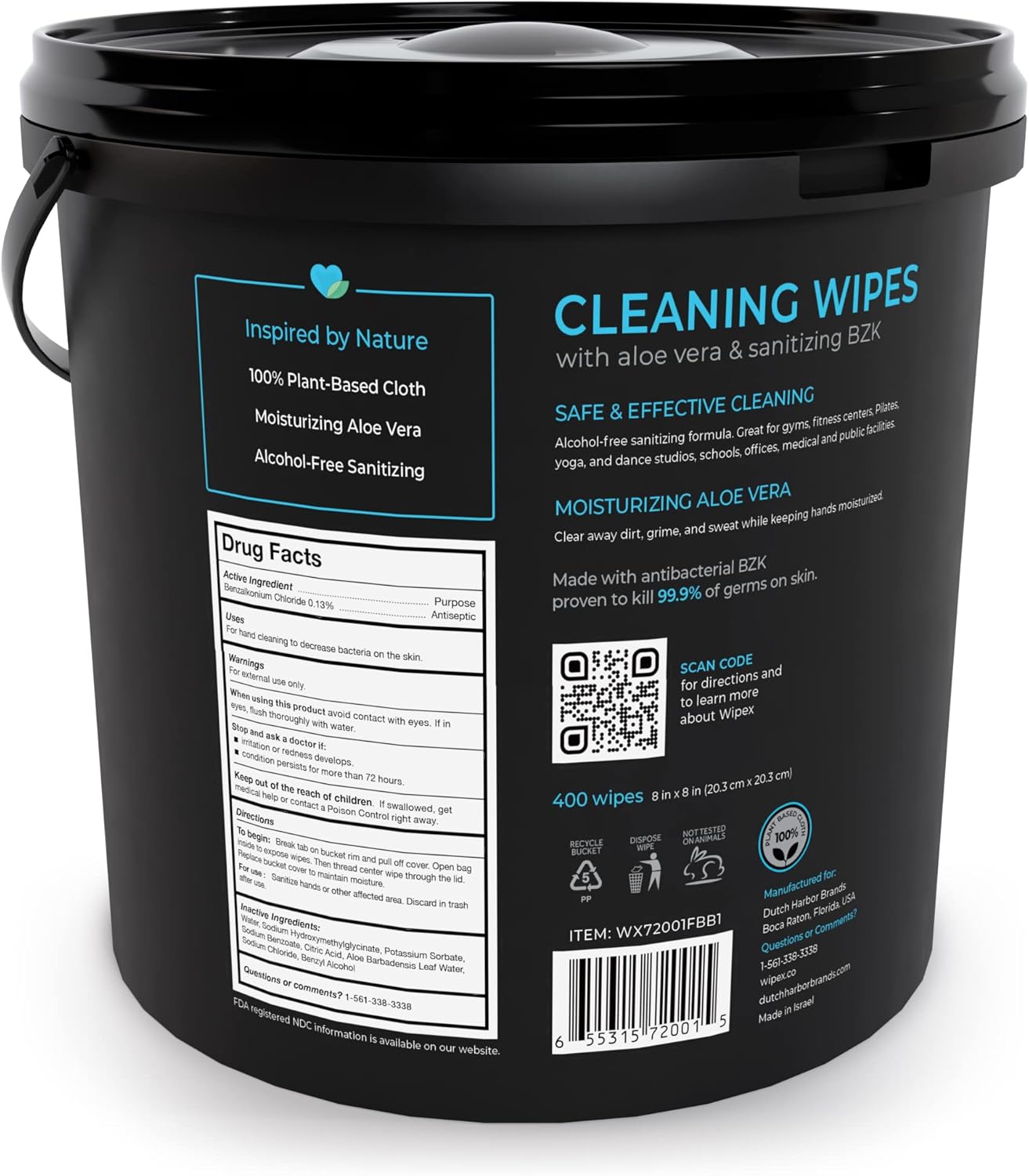 Gym & Fitness Cleaning Wipes, 400ct Dispensing Bucket with Sanitizing BZK for Hands, Great for Gym, Studios and Fitness Centers 400 Count (Pack of 1)