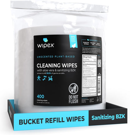 Gym & Fitness Cleaning Wipes, 400ct Dispensing Bucket with Sanitizing BZK for Hands, Great for Gym, Studios and Fitness Centers 400 Count (Pack of 1)