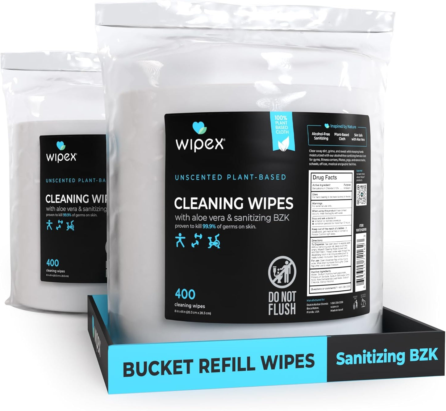 Gym & Fitness Cleaning Wipes, 400ct Dispensing Bucket with Sanitizing BZK for Hands, Great for Gym, Studios and Fitness Centers 400 Count (Pack of 1)