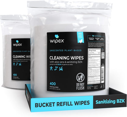 Gym & Fitness Cleaning Wipes, 400ct Dispensing Bucket with Sanitizing BZK for Hands, Great for Gym, Studios and Fitness Centers 400 Count (Pack of 1)