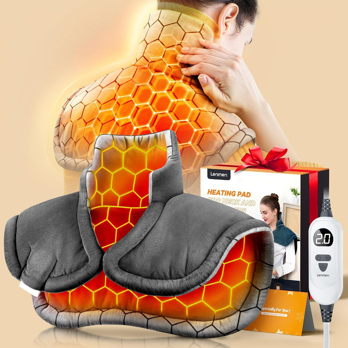 Graphene-Infused Heating Pad 3X Deeper Muscle Relief, Weighted Instant Heating Pads for Neck and Shoulders, Heated Wrap with 6 Heat Options and 4 Auto-Off Timer, Gifts for Mom Women Christmas Birthday