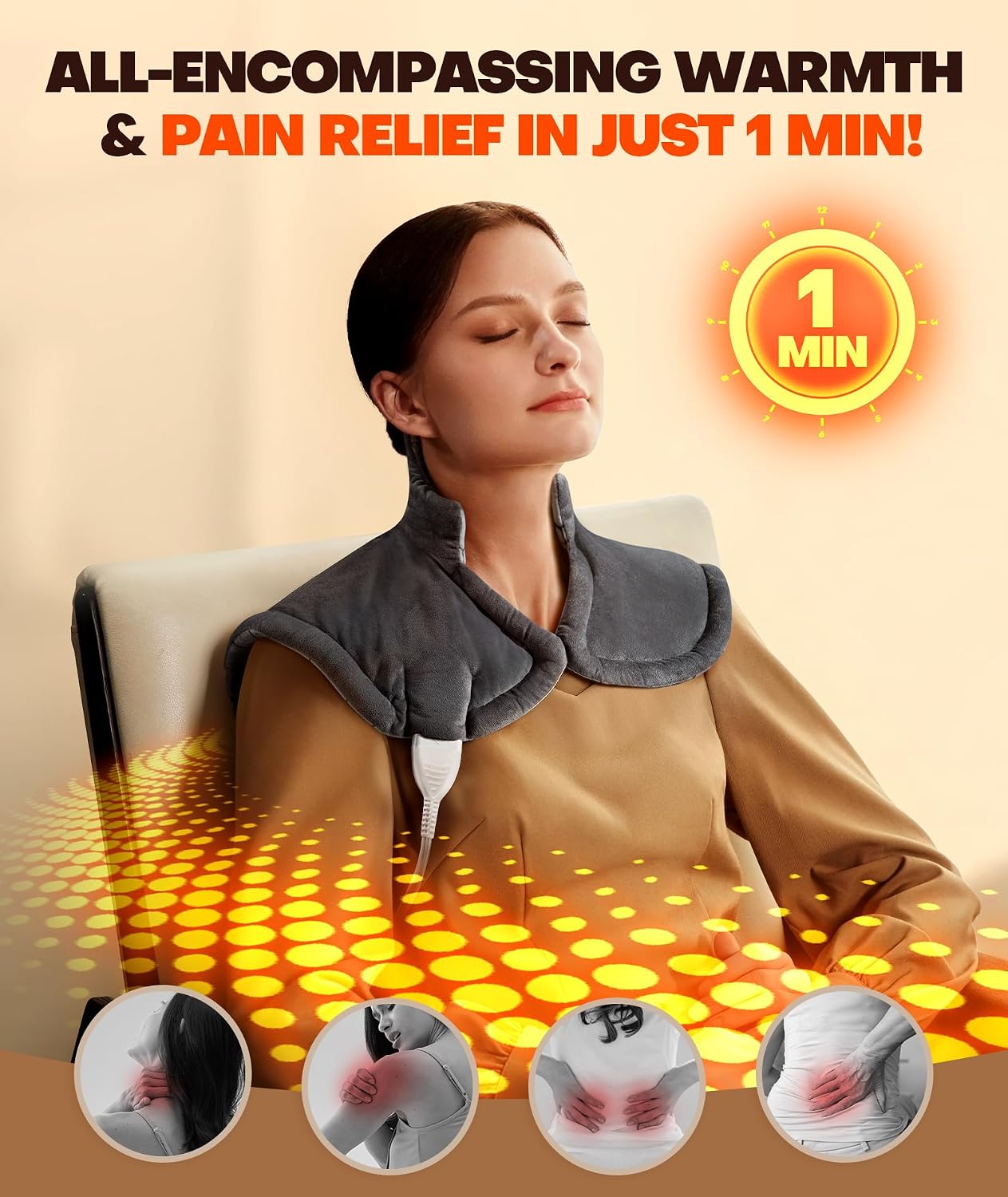 Graphene-Infused Heating Pad 3X Deeper Muscle Relief, Weighted Instant Heating Pads for Neck and Shoulders, Heated Wrap with 6 Heat Options and 4 Auto-Off Timer, Gifts for Mom Women Christmas Birthday