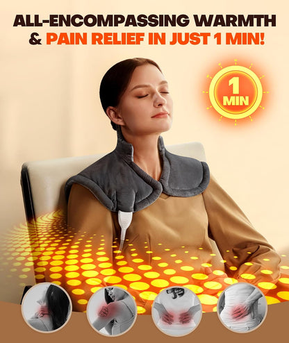 Graphene-Infused Heating Pad 3X Deeper Muscle Relief, Weighted Instant Heating Pads for Neck and Shoulders, Heated Wrap with 6 Heat Options and 4 Auto-Off Timer, Gifts for Mom Women Christmas Birthday