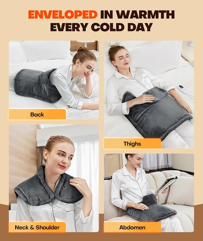 Graphene-Infused Heating Pad 3X Deeper Muscle Relief, Weighted Instant Heating Pads for Neck and Shoulders, Heated Wrap with 6 Heat Options and 4 Auto-Off Timer, Gifts for Mom Women Christmas Birthday