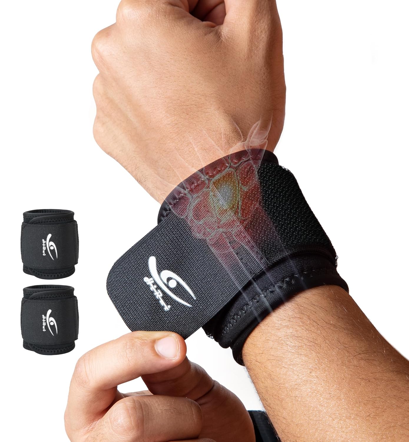 2 Pack Wrist Compression Straps – Dual‑Layer Wrist Brace for Pain Relief & Support, Tendonitis, Carpal Tunnel, Arthritis – Adjustable Wrist Wraps for Fitness, Workouts & Everyday Use (Black)