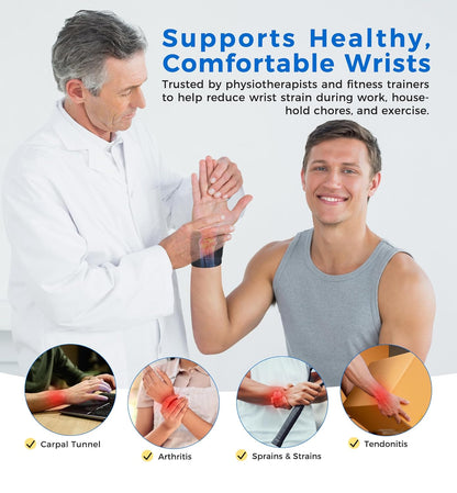 2 Pack Wrist Compression Straps – Dual‑Layer Wrist Brace for Pain Relief & Support, Tendonitis, Carpal Tunnel, Arthritis – Adjustable Wrist Wraps for Fitness, Workouts & Everyday Use (Black)