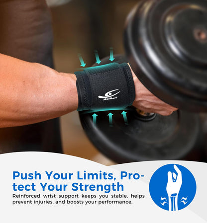 2 Pack Wrist Compression Straps – Dual‑Layer Wrist Brace for Pain Relief & Support, Tendonitis, Carpal Tunnel, Arthritis – Adjustable Wrist Wraps for Fitness, Workouts & Everyday Use (Black)